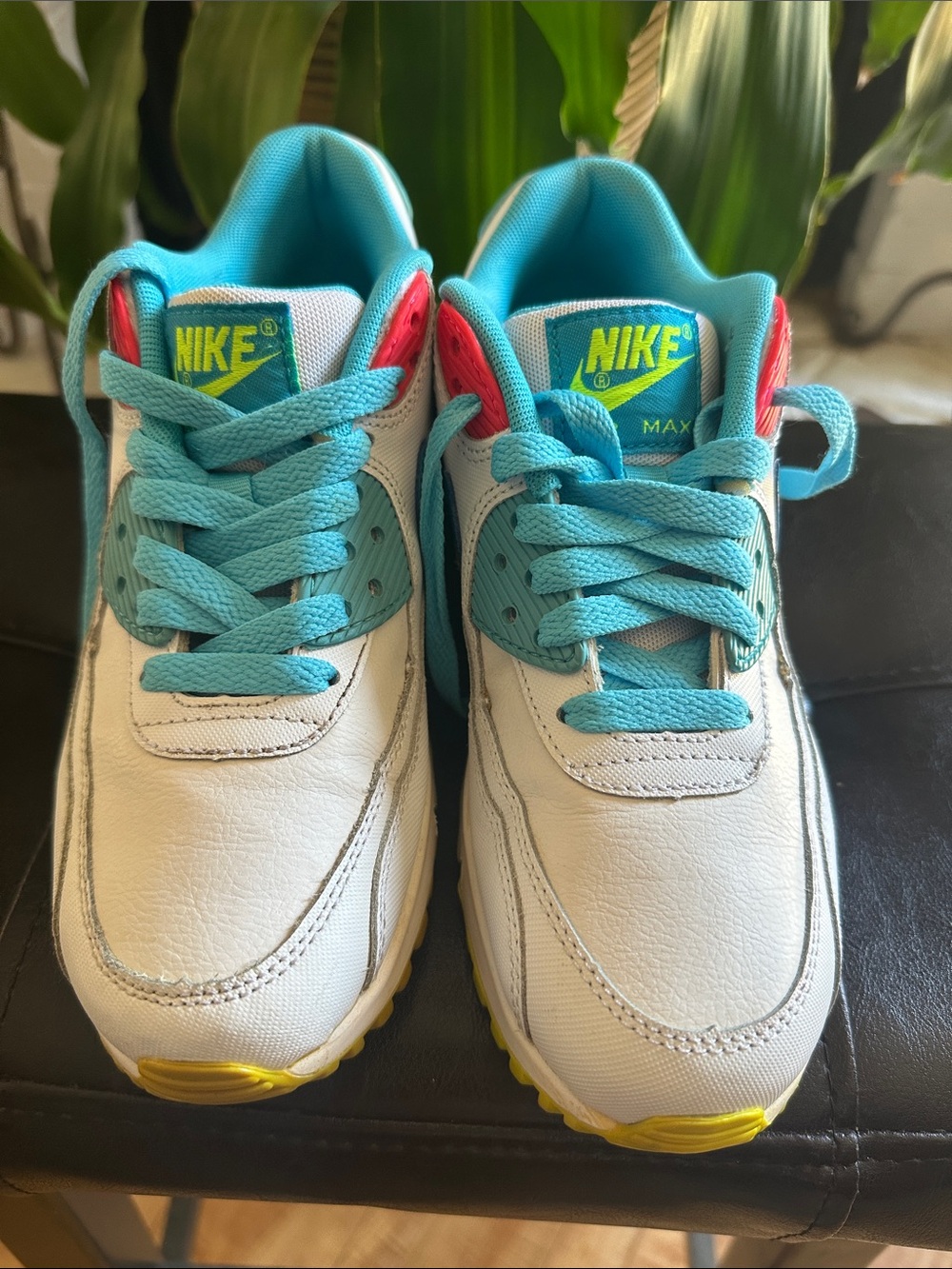 Nike Kids White, Teal & Yellow Lace-Up Sneakers